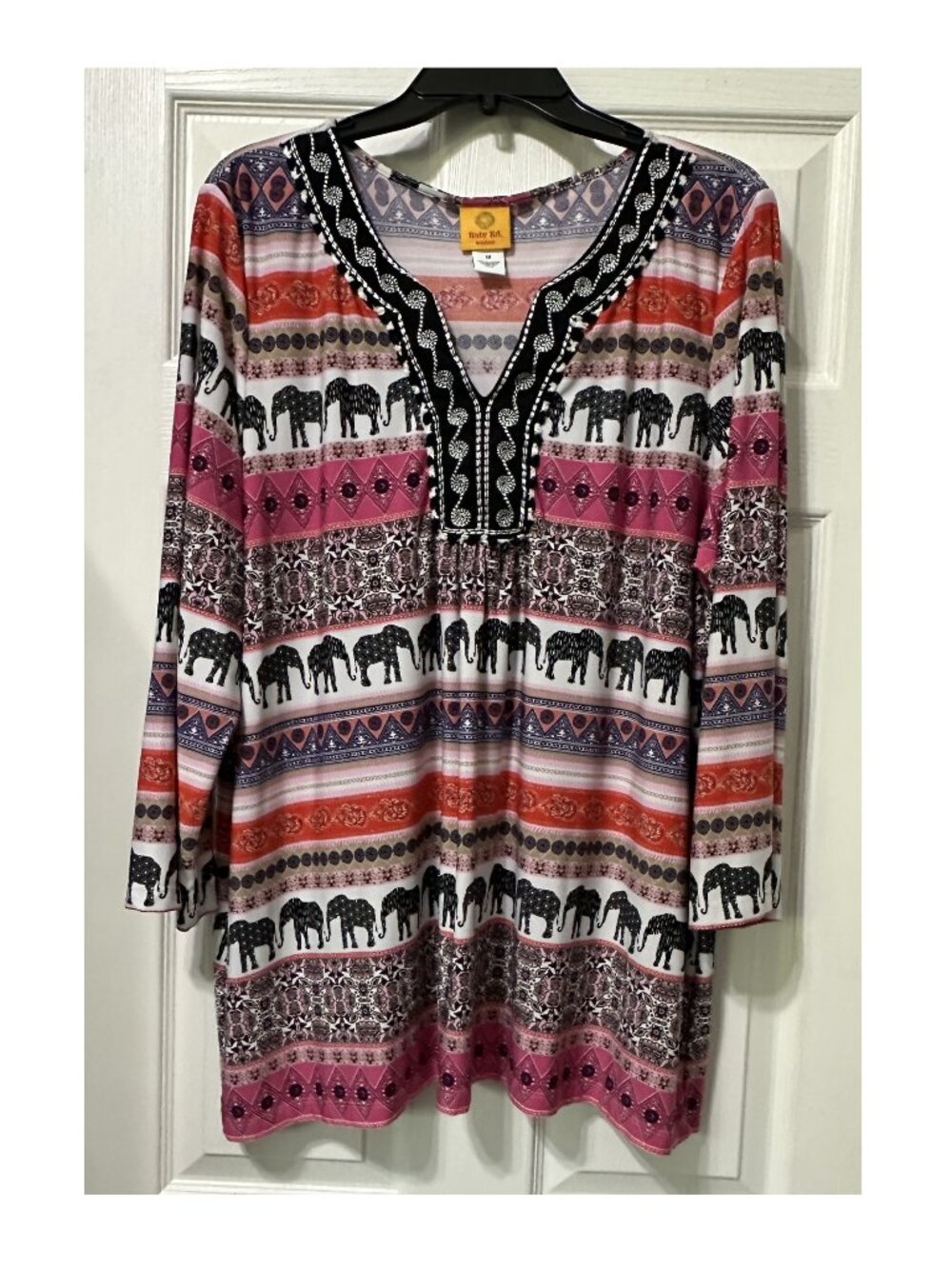 Ruby Rd. Women's Tunic Top Long Sleeves Elephant Print Size 1X